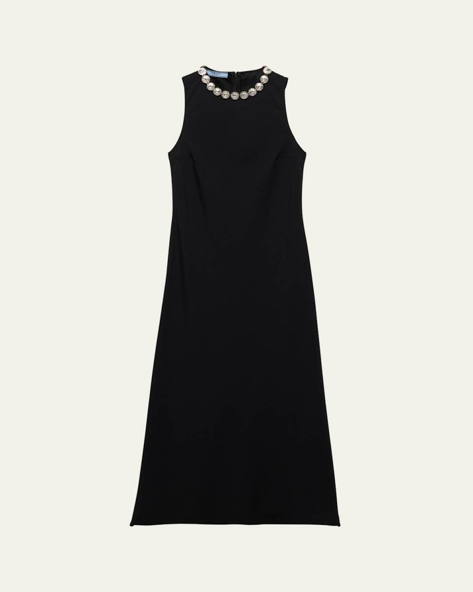 Crystal Neckline Midi Dress